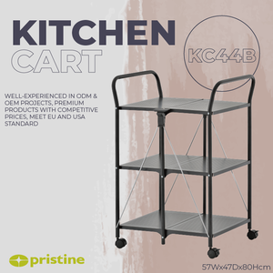 Black Steel Three-Tier Storage Cart with Four Wheels Movable Kitchen <b>Trolley</b> for Home Use - Product Image 5