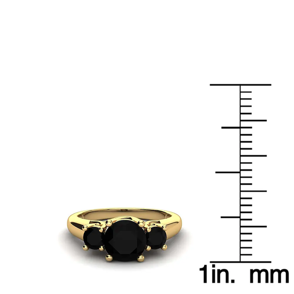 Natuurlijke 2.50 Karaat Zwarte Diamant Drie Stenen Diamanten Verlovingsring 14K Goud, 3 Stenen Diamanten Ring, Zwarte Diamanten Ring In Goud