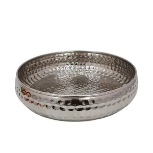 Servware Alumínio Redondo Hammered Serving Bowl Nickel Plating Prata Design Exclusivo Saladeira & Fruit Bowl Para Louça