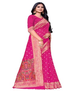 Banarasi Soie Jacquard Saree avec Chemisier Femmes Porter Dames Fête Festival Usage Quotidien Doux Coton Soie Sari En Gros Bas Prix Apparelgarment - Product Image 3