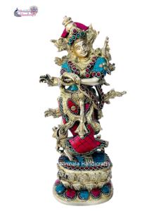 Nirmala Handicrafts Brass Radha <b>Statue</b> Goddess with Multicolor Stone Work Handmade in Rajasthan - Product Image 2