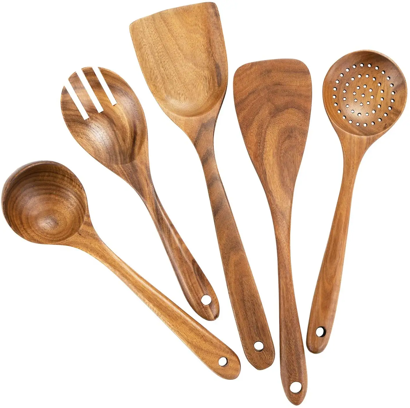 Wooden Cooking Utensils,Teak Wooden Spoons for Cooking Wood Utensil for Nonstick Cookware,Kitchen Utensils Set 5