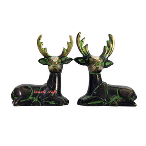 Estatuas de renos de latón antiguo, con astas, para decoración del hogar - Product Image 1