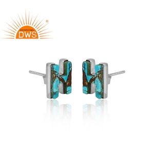 Ajave-pendientes de cobre con forma de H para mujer, joyería con forma de H, de plata fina 925, con cierre de tuerca de piedras preciosas - Product Image 2