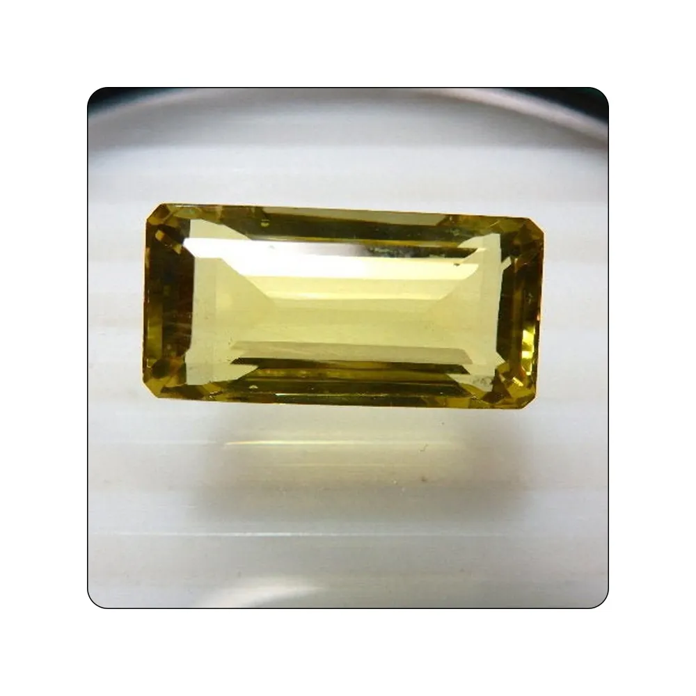 Indian High Quality Baguette Shape Gemstone Cut Stone Natural Lemon Quartz Cut Stone Green Gold Size 12x24x10MM 24Ct