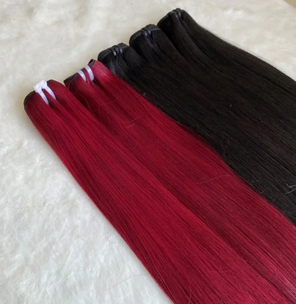 Wholesale Double Drawn Bone Straight Red Wine Color Hair Weaving 100% Raw Virgin Vietnamese Hair Extensions Hair Bundles