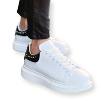 Baskets pour hommes en cuir véritable à semelle haute et clous, Blanc Noir, style décontracté urbain streetwear, faites à la main, qualité supérieure, tendance automne, Arch
