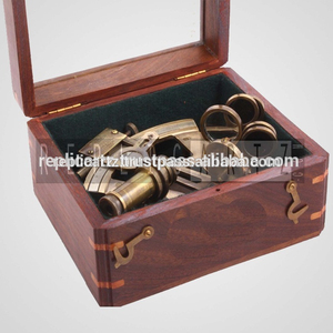 Sextant marin en laiton avec boîte en bois et boussole intégrée, sextant de navigation nautique vintage pour la décoration de la maison et les collectionneurs - Product Image 2