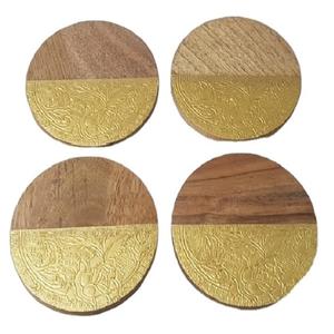 Lot de 5 dessous de verres ronds en bois et laiton, meilleure qualité, pack pour thé, en verre, élégant, à prix abordable, vente en gros - Product Image 1
