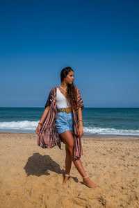 Kimono en soie Boho fait à la main demi-manches cravate teinture robe de couverture tissée respirante avec taille naturelle pour la plage de vacances d'été - Product Image 6