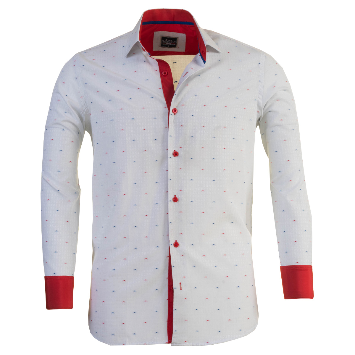 White Cotton Shirt With Red Squares for Men  Casual Breathable Plus Size  Burgundy Sleeve Style