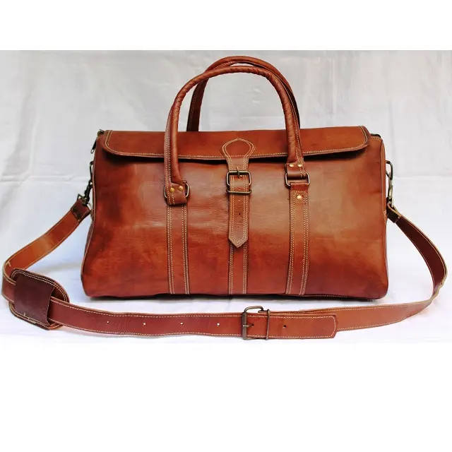 Leather Travel Bag Vintage Genuine Leather Holdall Leather Weekender Duffel Bag for Overnight