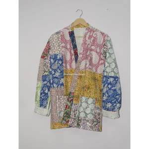 Multi-Colour Patch <b>Work</b> Wholesale Cotton Short Maxi Bathrobe Handmade Print <b>Women</b> <b>Coat</b> Ethnic Kantha Jacket Woven Winter - Product Image 5