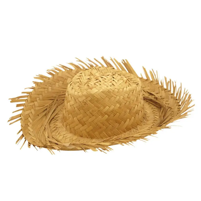 자연 수제 짠 밀짚 모자 남성 여성 어린이 잔디 해변 태양 팜 잎 친환경 모자