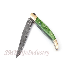 Custom Hand Forged Pocket Knife Hand Made Damascus Folding Knife with Leather Sheath Cover (smk1692) - Product Image 5
