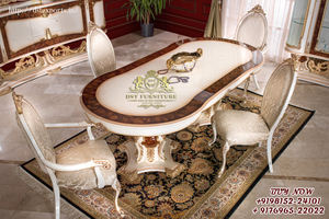 Ensemble de meubles de salle à manger de 6 places, au Style victorien, classique, couleurs or blanc, finition dorée - Product Image 2