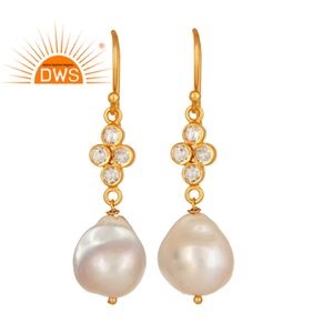 Boucles d'oreilles pendantes en perles plaquées or, fabrication artisanale, fabricant de boucles d'oreilles - Product Image 1