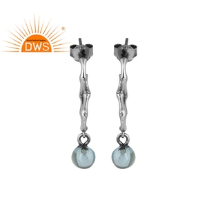 Blue Topaz Gemstone Drop Earring Jewelry Wholesaler Handmade <b>Oxidized</b> Silver Jewelry Manufacturer - Product Image 1