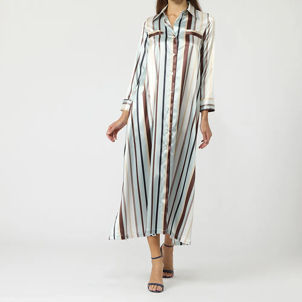 Made in Italy Top Fashionable Chemisiere Dress With Striped Print Button Closure Side Slits At The Bottom Length Above The Ankle