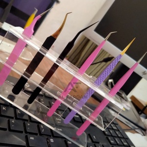 Custom Private Label 14 Cm Stainless Steel Eyelash Extension Tweezers Plastic Acrylic Display Stand Skinny <b>Lash</b> Volume Design - Product Image 5