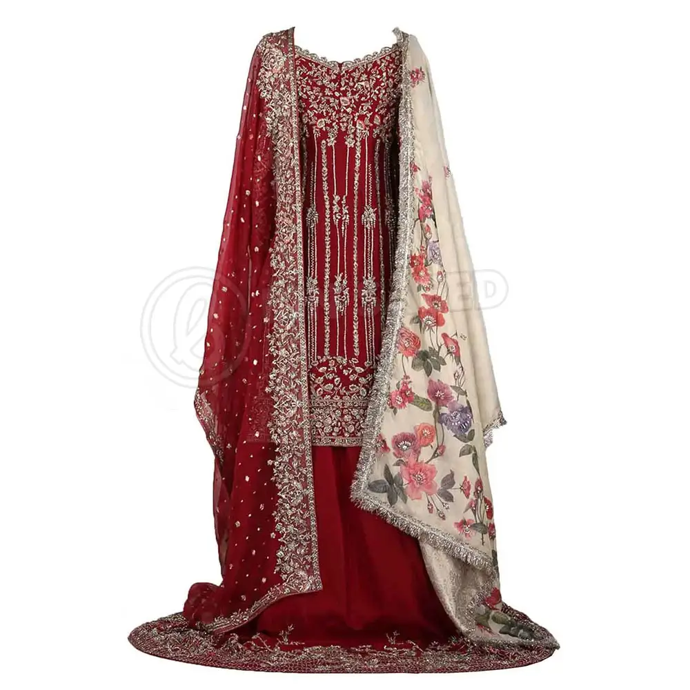 Красный цвет, украшенный вручную zarдози, жемчужинами, кристаллами и блестками для невесты lehenda Свадебная Farshi lehenda