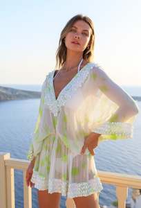 Robe de plage courte en soie avec manches longues, nouveau, style Boho, Kaftan, vêtements d'été, teinture par nouage, robe de plage - Product Image 2