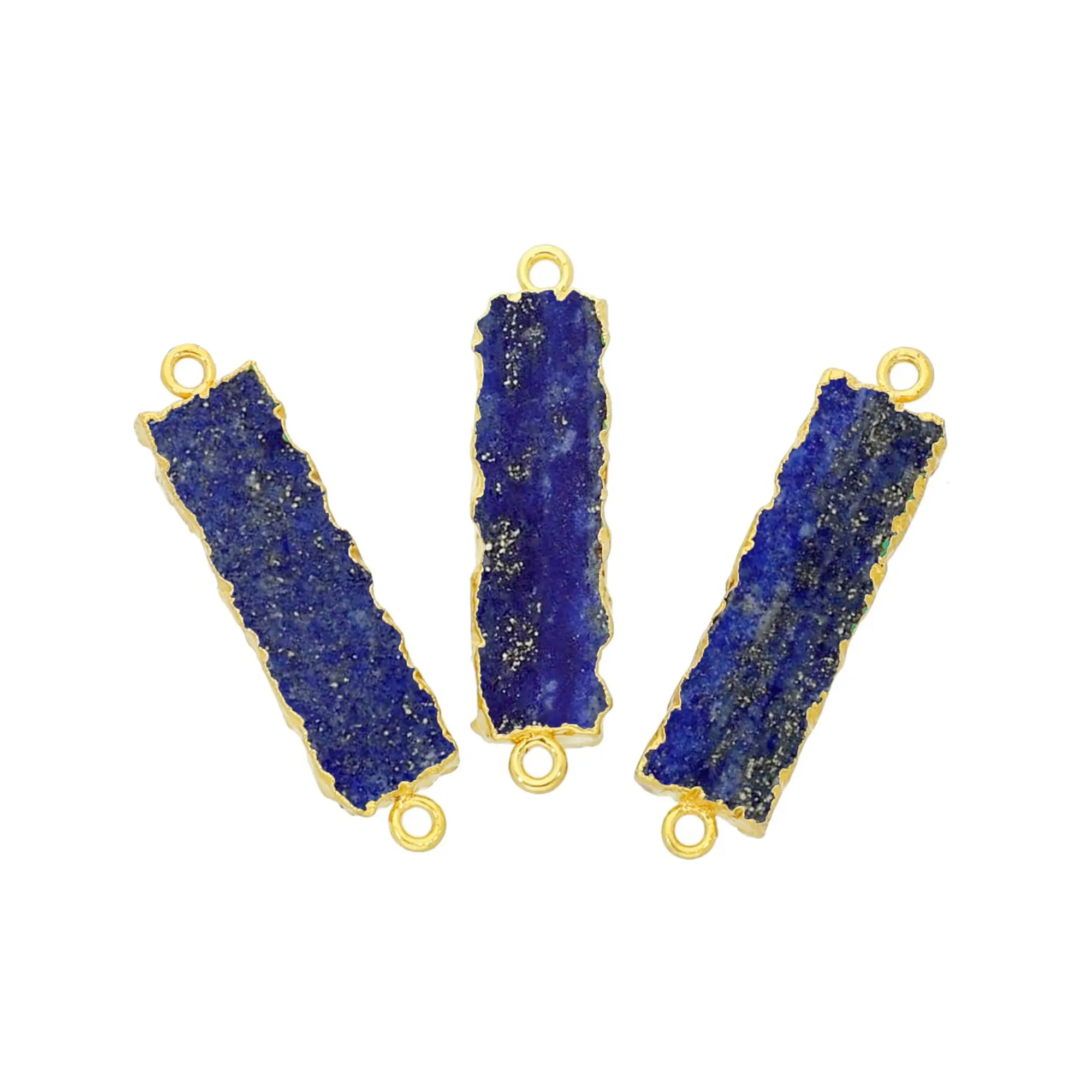 Lapis Lazuli dikdörtgen taş bağlayıcı-altın kaplama 2 döngü bağlayıcı-takı yapımı bağlayıcı