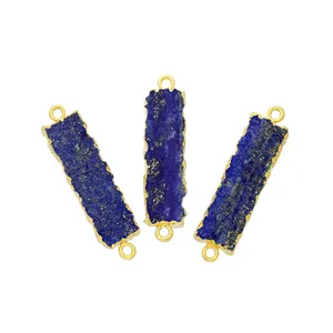 Lapis Lazuli Rectangle Gemstone Connector - Gold Plated 2 Loop Connector - Jewelry Making Connector