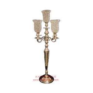 Candelabro de cristal moderno para boda, centro de mesa hecho a mano, Metal, chapado en oro, cuentas de cristal, chimenea, barato - Product Image 1