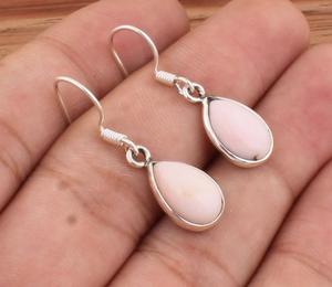 925 boucles d'oreilles en argent massif naturel rose opale pierres précieuses lisse poire perles bijoux faits à la main fabrication indienne - Product Image 4