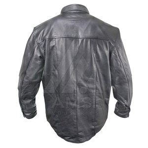 Camisas de manga larga informales de talla grande para hombre de diseño personalizado, técnicas antiarrugas teñidas lisas con cuero a cuadros - Product Image 2