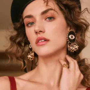 2020 new fashion jewellery exaggerated lady enamel earring brand new black eye dangle gold earrings for women 2019
