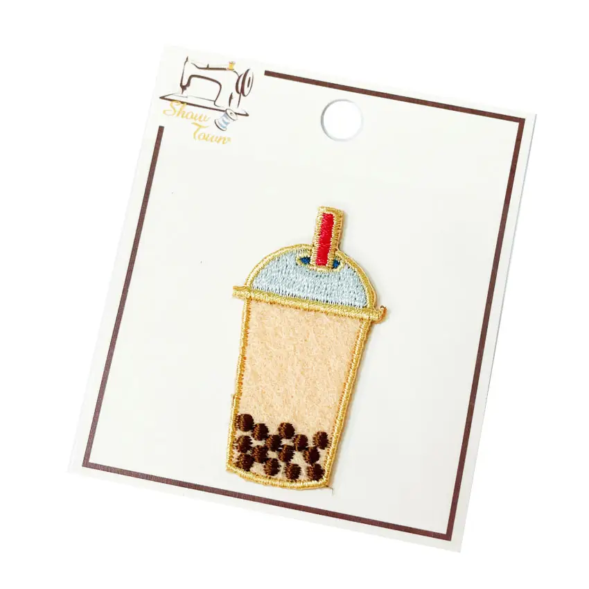 Custom Design Drinken Winkel Gift Leuke Boba Bubble Melk Thee Borduren Ijzer Op Sticker Patch