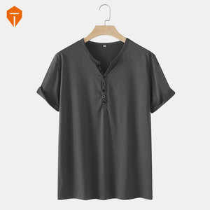 Mens Basics Solid Color Half Button Short Sleeve T-Shirt - Product Image 4