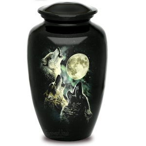 Nuevas Urnas de Cremación de Metal Personalizables, Estilo Americano, Acabado Brillante, Ecológicas, Diseño de Lobo, 220 Pulgadas Cúbicas - Product Image 1