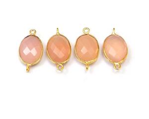 Piedra lunar de melocotón, piedras preciosas naturales, hechas a mano, forma ovalada, Plata de ley, oro, oro rosa, joyería chapada en oro, doble fianza facetada - Product Image 2