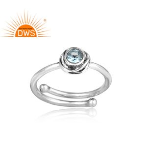 ขายส่งเครื่องประดับแหวนเงิน925ผู้ผลิตเครื่องประดับพลอยบุษราคัมสีฟ้าสดใสปรับออกซิไดซ์แหวน - Product Image 2