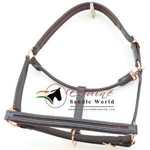 COLLIER DE CHEVAL EN CUIR VÉRITABLE MEILLEUR PRIX DE HAUTE QUALITÉ avec CANAL VIDE sur le NEZ et PIÈCE DE JOUES QUINCAILLERIE EN OR ROSE MULTI-LARGEUR - Product Image 3