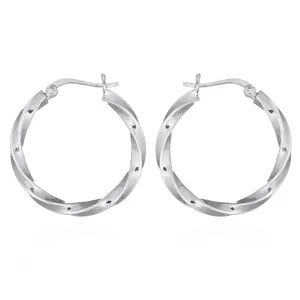 Plaine Argent 925 Créoles torsadées Boucles D'oreilles