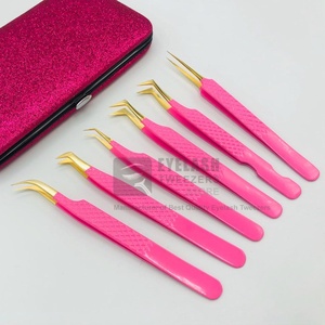 Pinzas de extensión de pestañas con agarre de diamante de oro rosa fuerte de acero inoxidable japonés profesional al por mayor con punta puntiaguda - Product Image 3