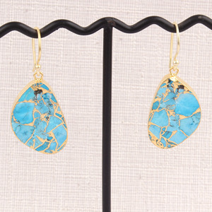Boucles d'oreilles en laiton plaqué et or pour femmes, 1 pièce, de haute qualité, bleu, turquoise, goutte, bijoux, pendentifs - Product Image 3