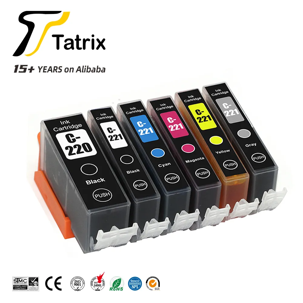 Tatrix PGI-220 PGI220 CLI-221 CLI221 قسط طابعة متوافقة خرطوشة حبر لكانون PIXMA IP4600 MP550 MP620 MP990