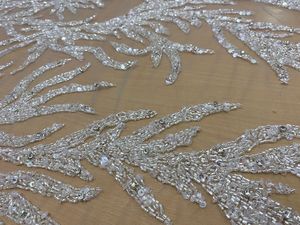 Crystal Sequins Bridal Luxury Embroidery Beads Wedding <b>Tulle</b> White Beaded Lace Fabric - Product Image 2