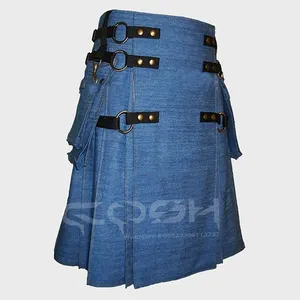 Cosh Kilts Light Blue Formal Denim Kilt With Premium Buckle Accents, High Quality Traditional Kilts Vendors Exporter