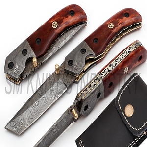 Cuchillo de bolsillo plegable de Damasco, personalizado, con Funda de cuero puro (smk1266) - Product Image 3