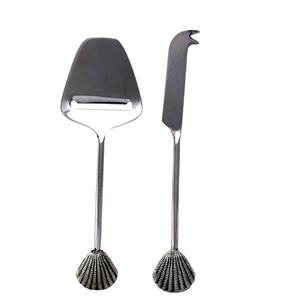 Stainless Steel Silver Plated Kitchen Cooking Tools Stainless Steel Cheese Set with Sea Shell End Handle cheese <b>gadgets</b> set - Product Image 1