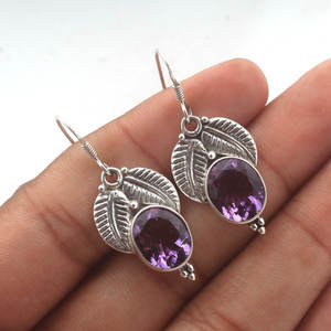 Pendientes Colgantes de Plata de Ley 925 con Hoja de Amatista Morada, Joyería Minimalista Hecha a Mano para Mujer, Uso Diario, Proveedor - Product Image 2