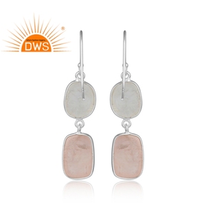 Fournisseur de boucles d'oreilles pendantes en argent fin, bijoux pour femmes, boucles d'oreilles en pierre de lune, quartz rose, fournisseur de bijoux - Product Image 3