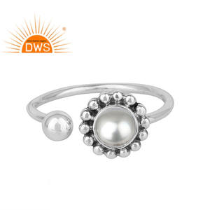 Handmade Open Silver Band Ring Oxidized Jewelry Wholesaler Natural Pearl Gemstone Ring Jewelry Manufacturer - Product Image 1