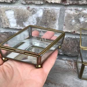 <b>Glass</b> Brass Jewelry <b>Box</b> Vintage Diamond Shaped Display <b>Box</b> pink Etched <b>Glass</b> Mirrored Rhombus Trinket <b>Box</b> Made in Mexico <b>Glass</b> D - Product Image 1